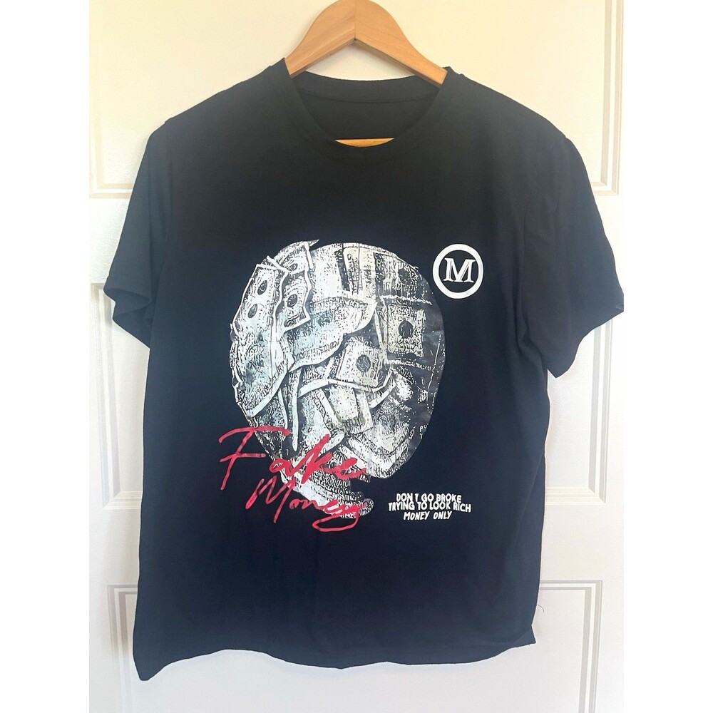 Men's Black Graphic Print Crew Neck Short Sleeve T-Shirt "Don't Go Broke" M/L